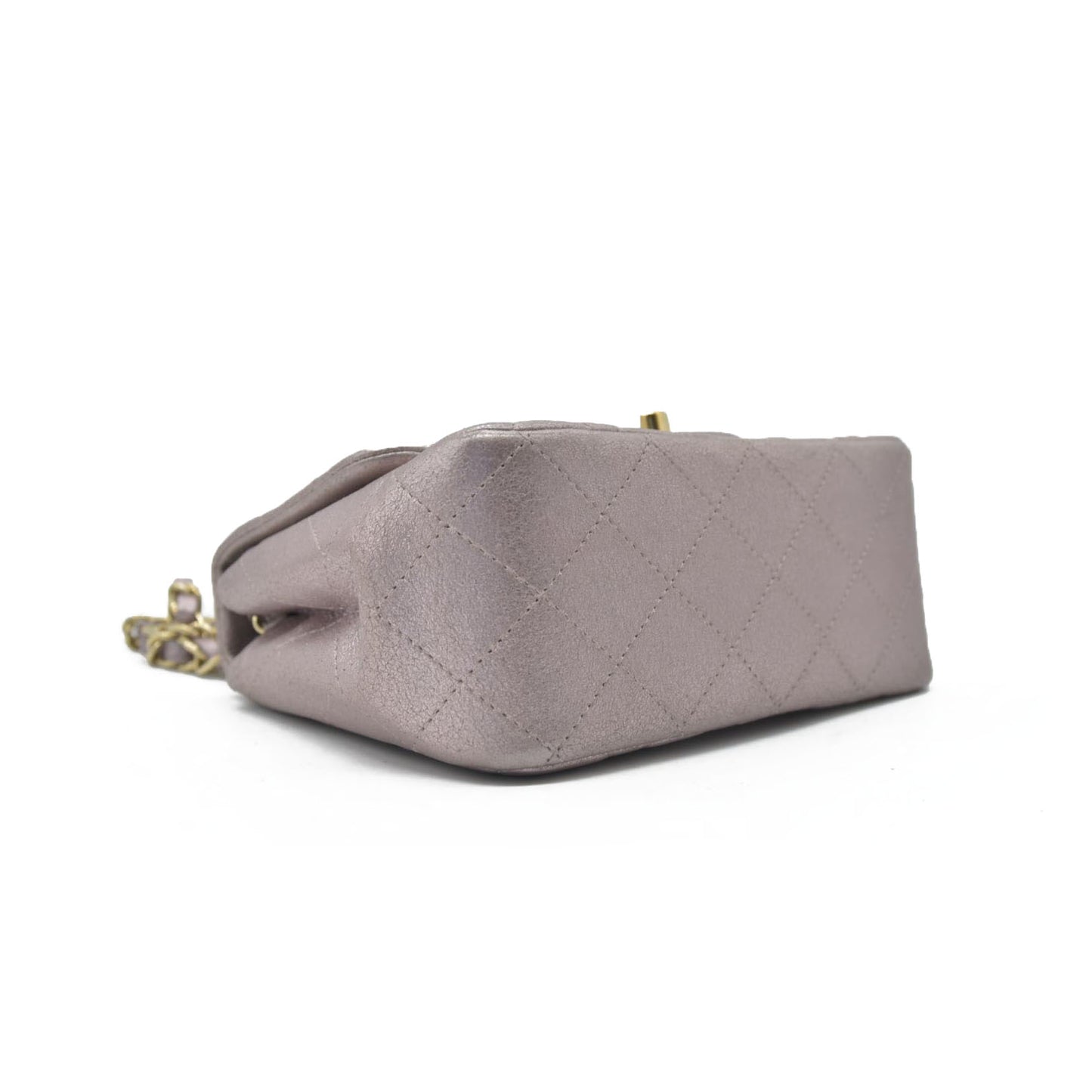 $5200 Chanel Metallic Lambskin Quilted Mini Square Flap Pink Purple