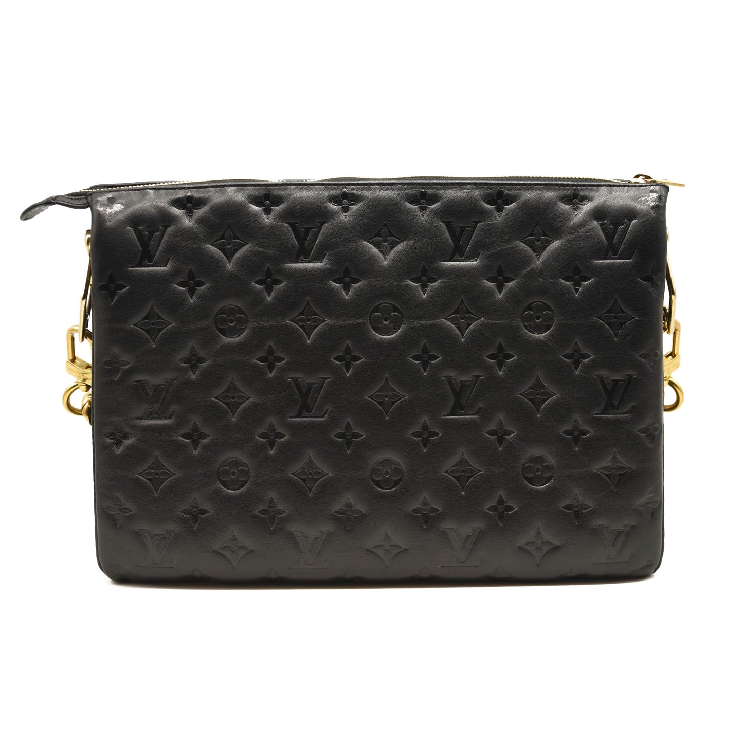 LOUIS VUITTON Lambskin Embossed Monogram Coussin MM Black