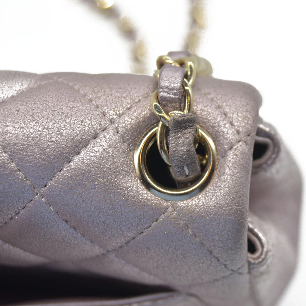 $5200 Chanel Metallic Lambskin Quilted Mini Square Flap Pink Purple