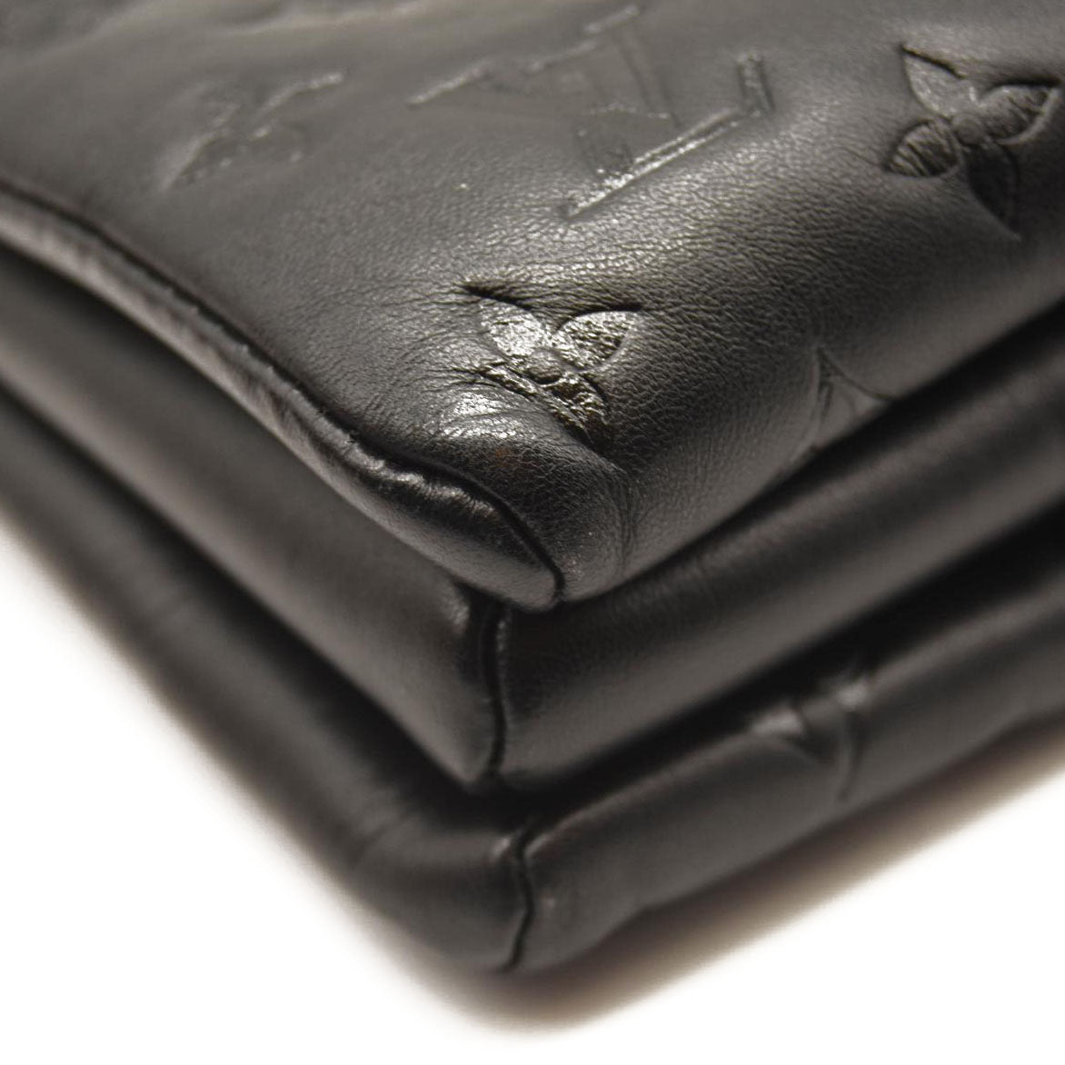 LOUIS VUITTON Lambskin Embossed Monogram Coussin MM Black