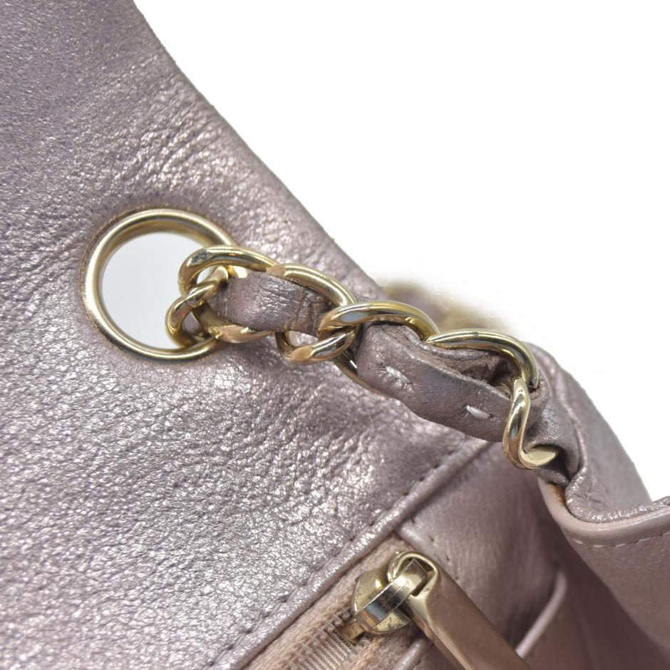 $5200 Chanel Metallic Lambskin Quilted Mini Square Flap Pink Purple