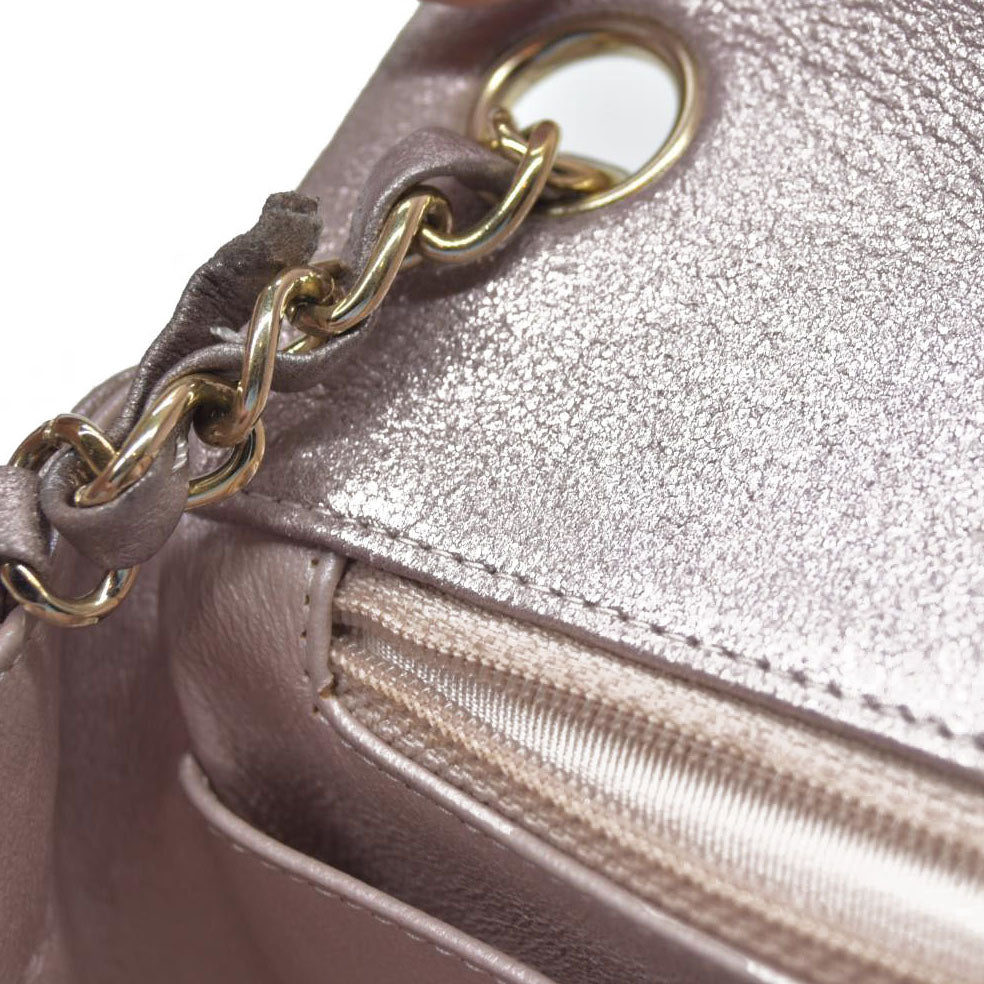 $5200 Chanel Metallic Lambskin Quilted Mini Square Flap Pink Purple