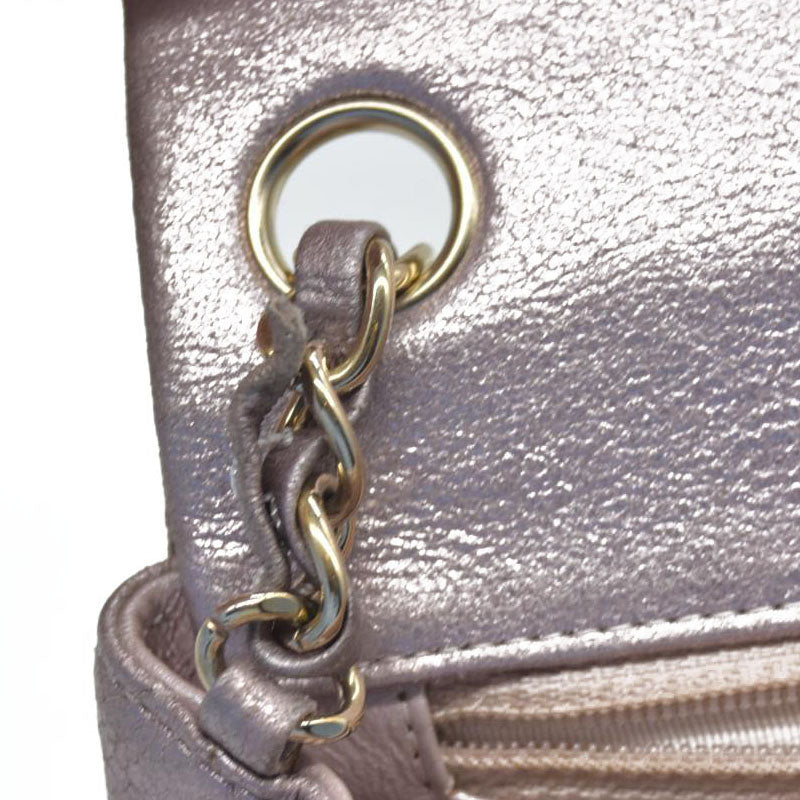 $5200 Chanel Metallic Lambskin Quilted Mini Square Flap Pink Purple