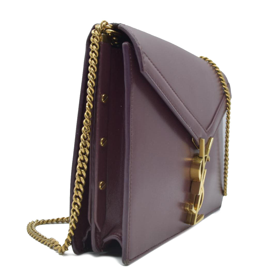 $2550 Saint Laurent Smooth Calfskin Monogram Cassandra Clasp Bag Burgundy