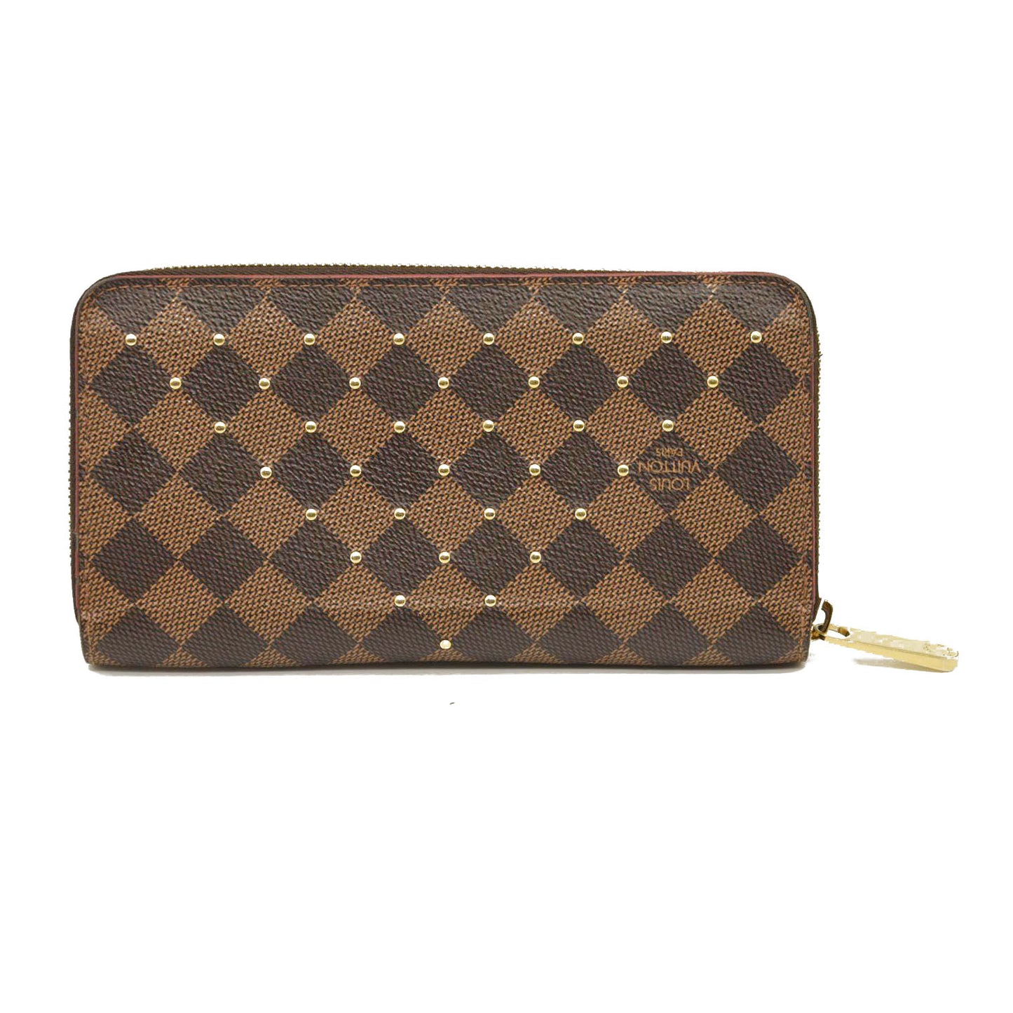 LOUIS VUITTON  Damier Ebene Studded Zippy Wallet Cherry MI1148