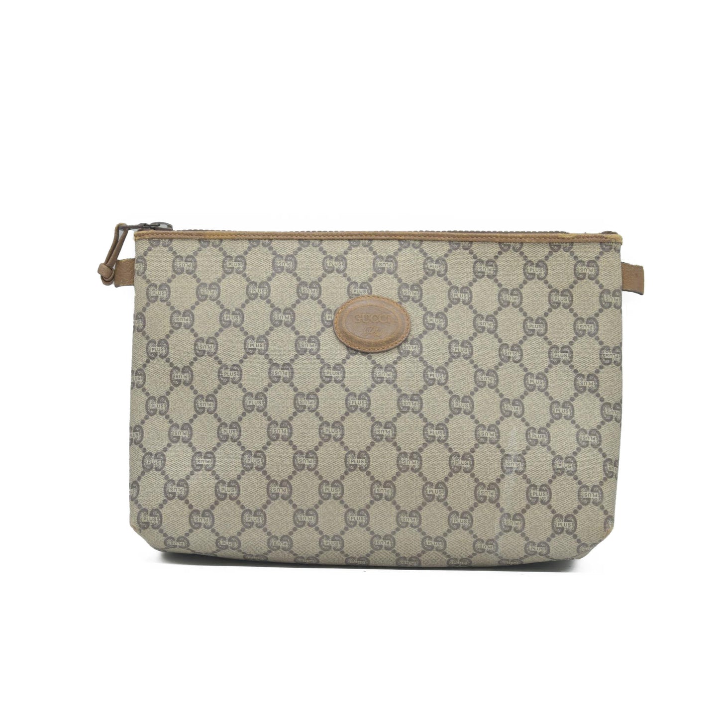 $880 Gucci GG Gucci Plus PVC Leather Pouch Clutch Bag