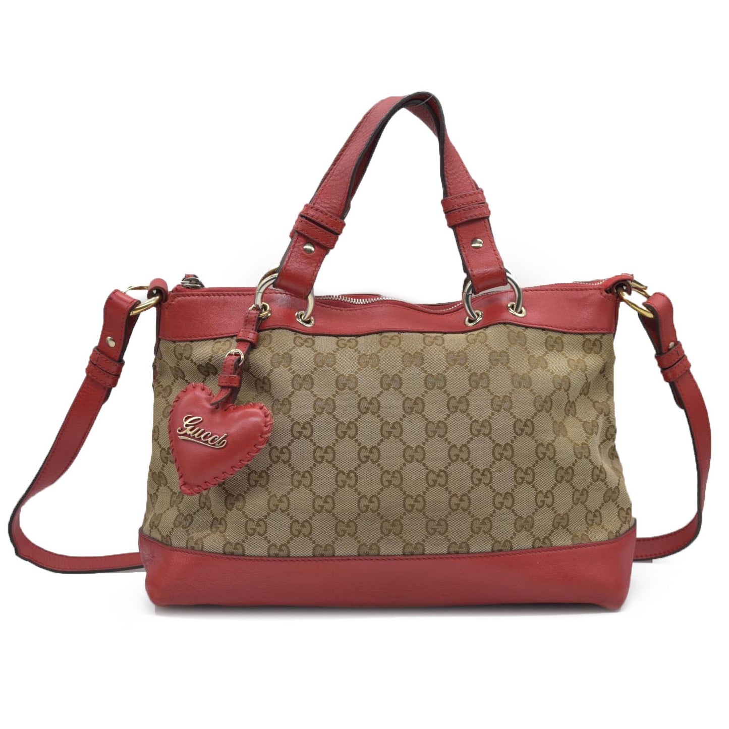 $1980 Gucci Monogram Signature GG Valentine Tote Red