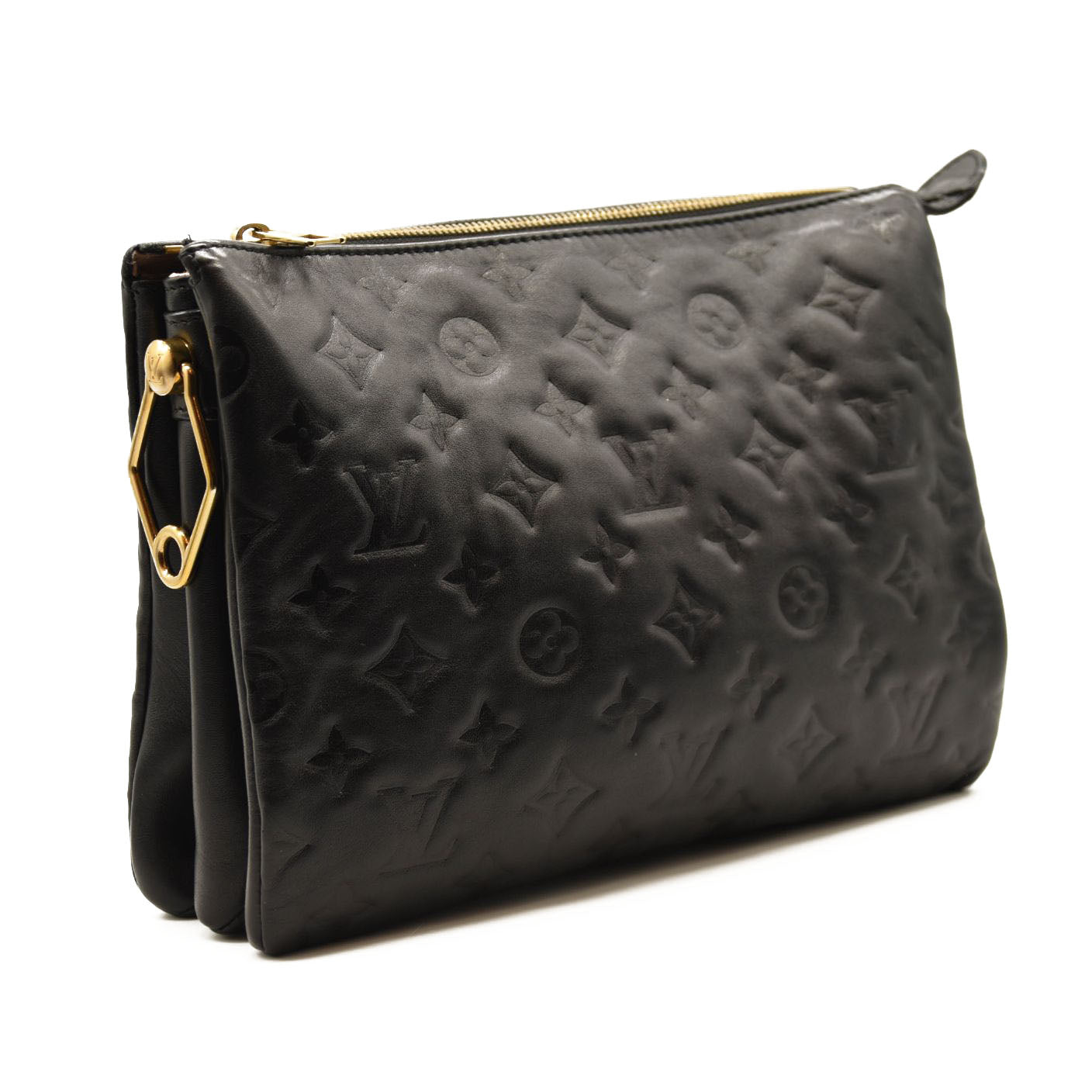 LOUIS VUITTON Lambskin Embossed Monogram Coussin PM Black