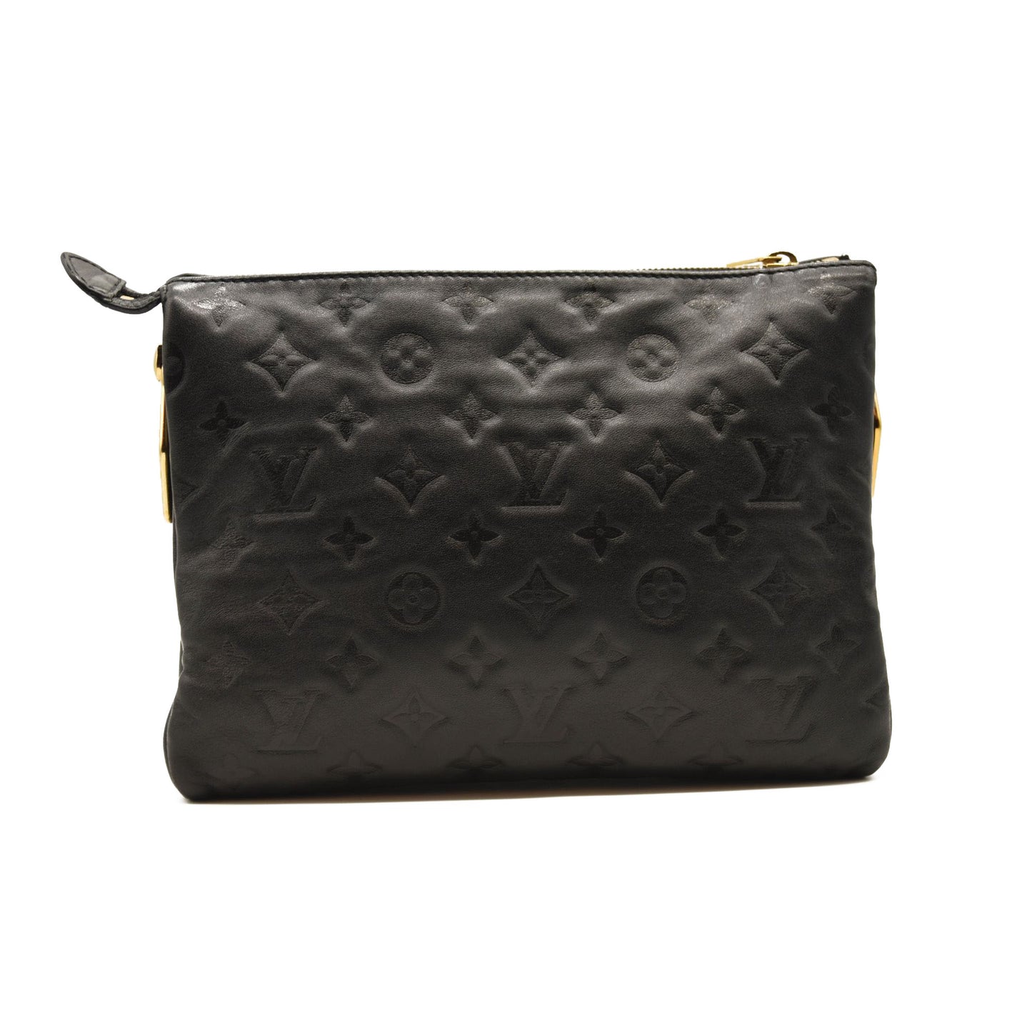 LOUIS VUITTON Lambskin Embossed Monogram Coussin PM Black