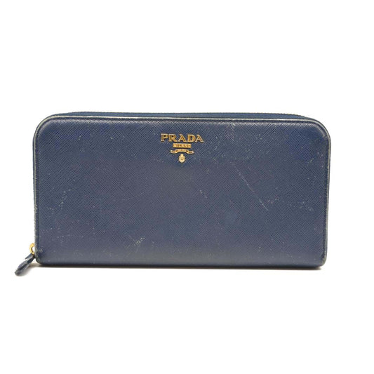 PRADA Saffiano Metal Continental Zippy Zip Around Wallet Blue