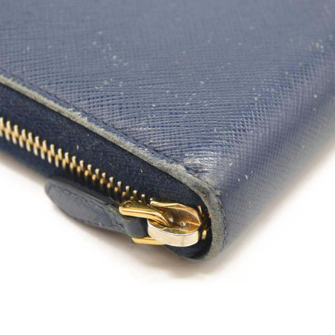 PRADA Saffiano Metal Continental Zippy Zip Around Wallet Blue