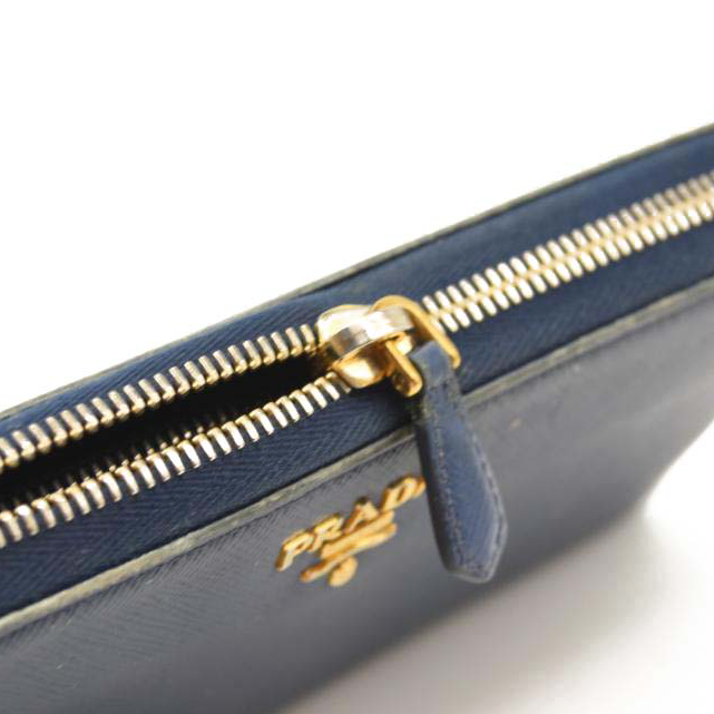 PRADA Saffiano Metal Continental Zippy Zip Around Wallet Blue