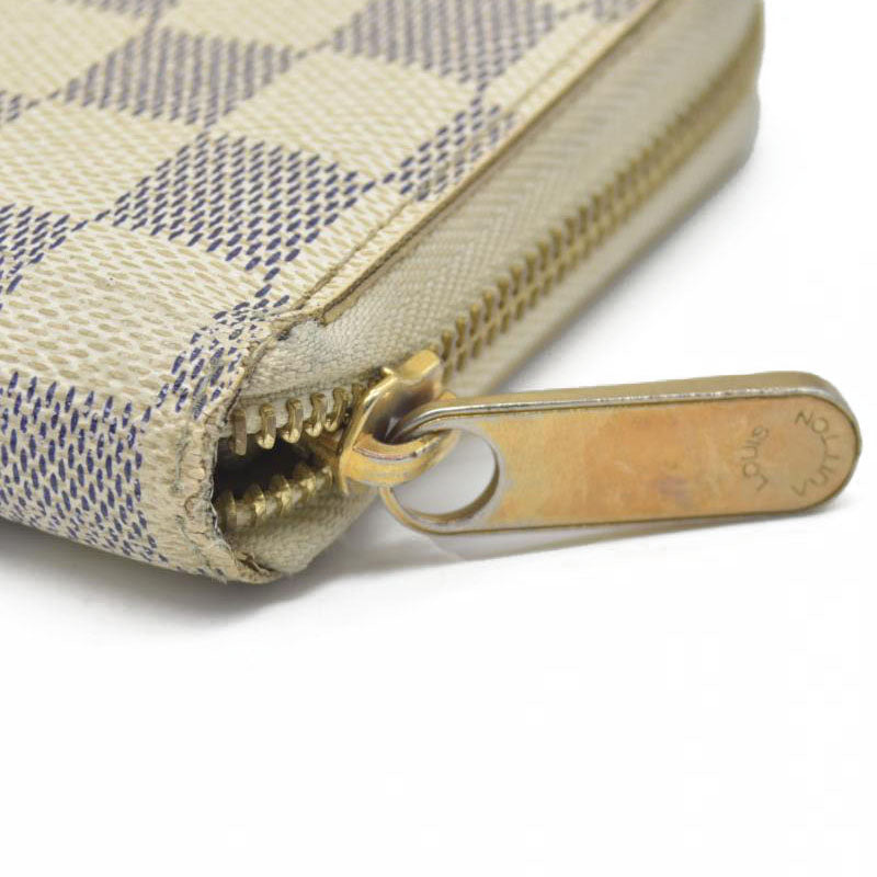AUCTION $915 Louis Vuitton Damier Azur Zippy Zip Around Long Wallet Purse White CA4058