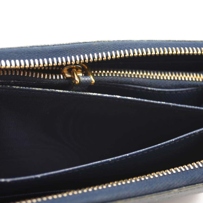 PRADA Saffiano Metal Continental Zippy Zip Around Wallet Blue