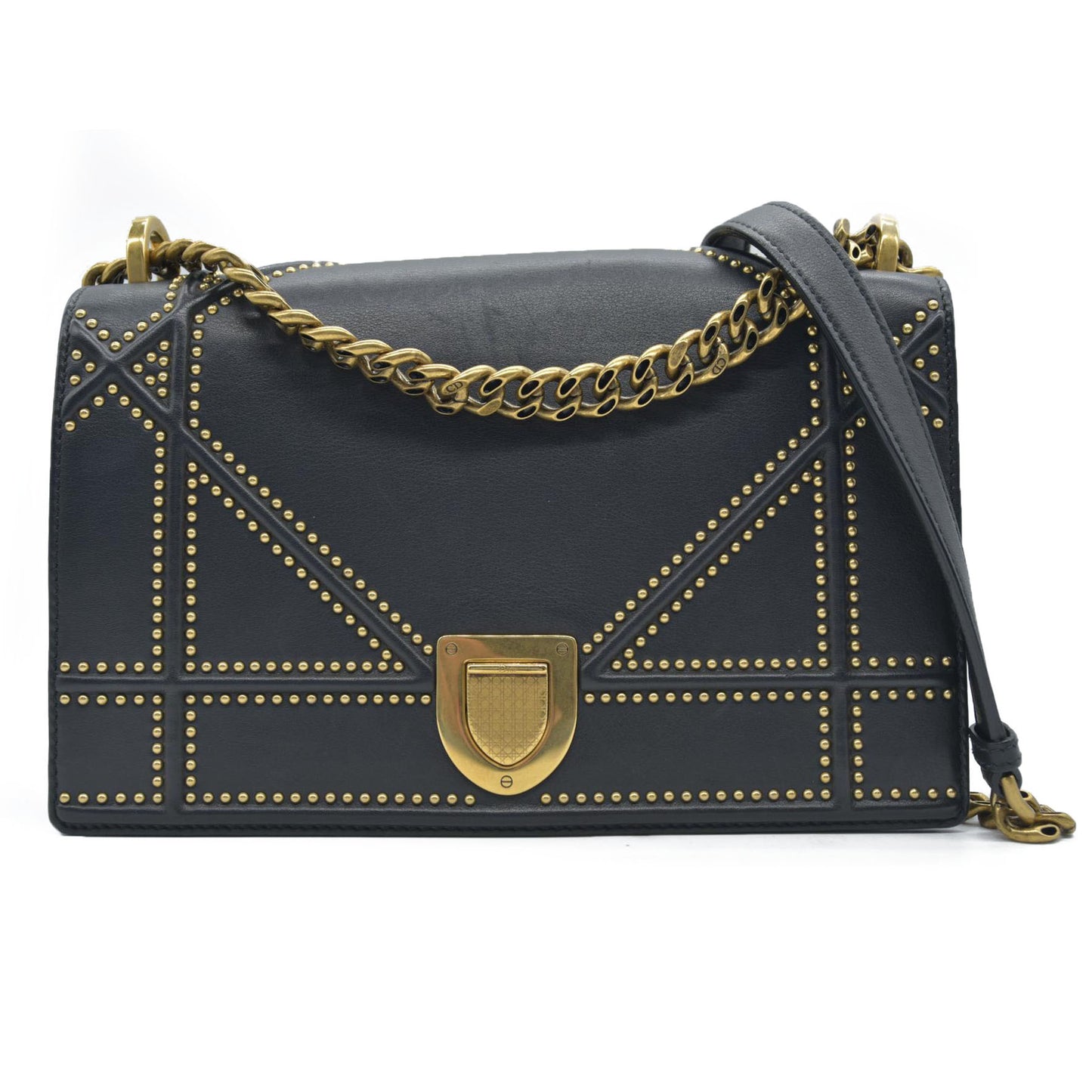 $3600 Dior Lambskin Studded Medium Diorama Flap Bag Black
