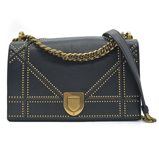 $3600 Dior Lambskin Studded Medium Diorama Flap Bag Black