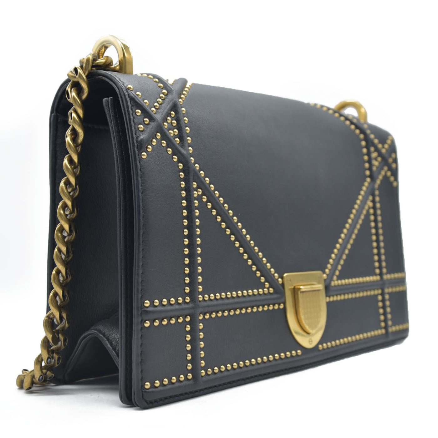 $3600 Dior Lambskin Studded Medium Diorama Flap Bag Black