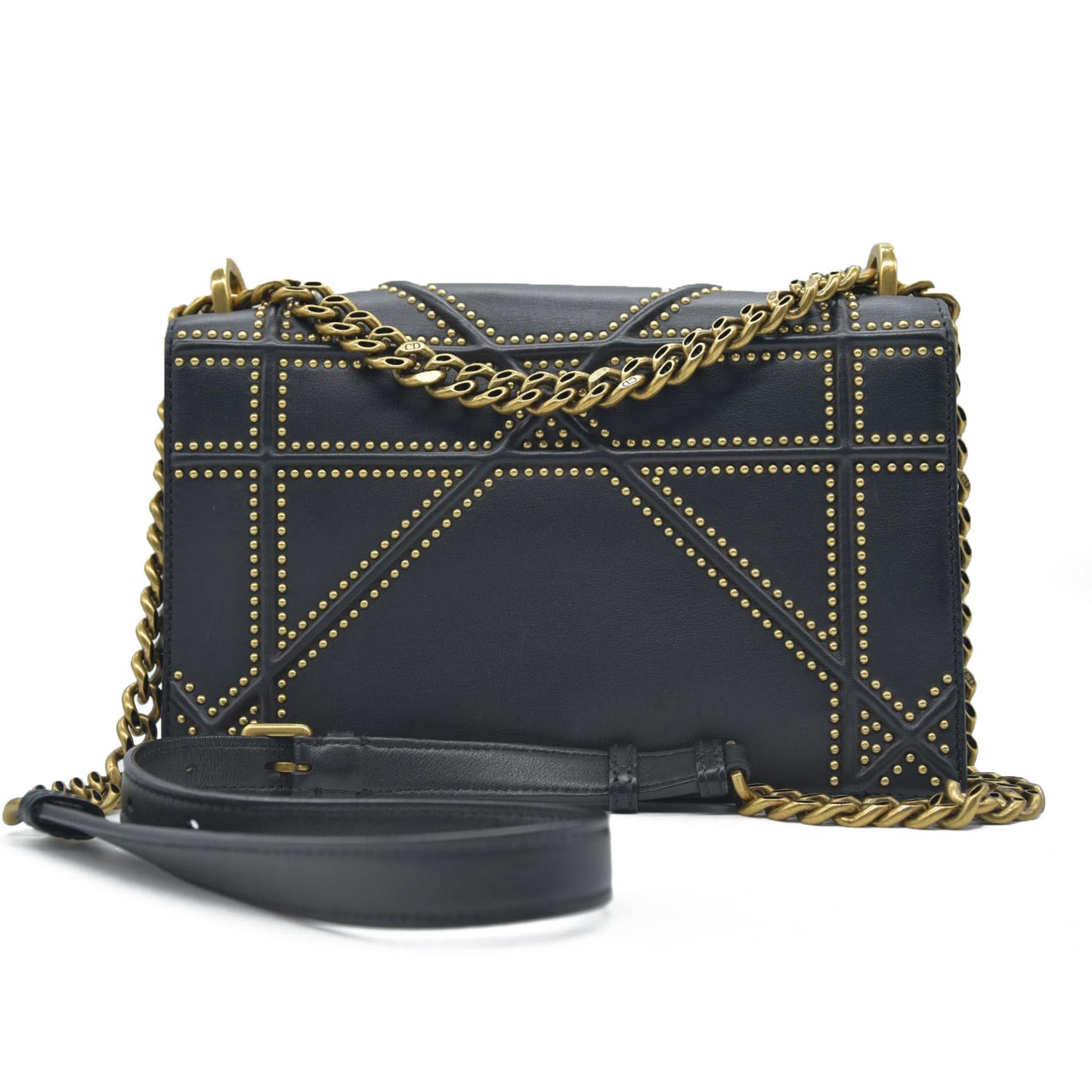 $3600 Dior Lambskin Studded Medium Diorama Flap Bag Black