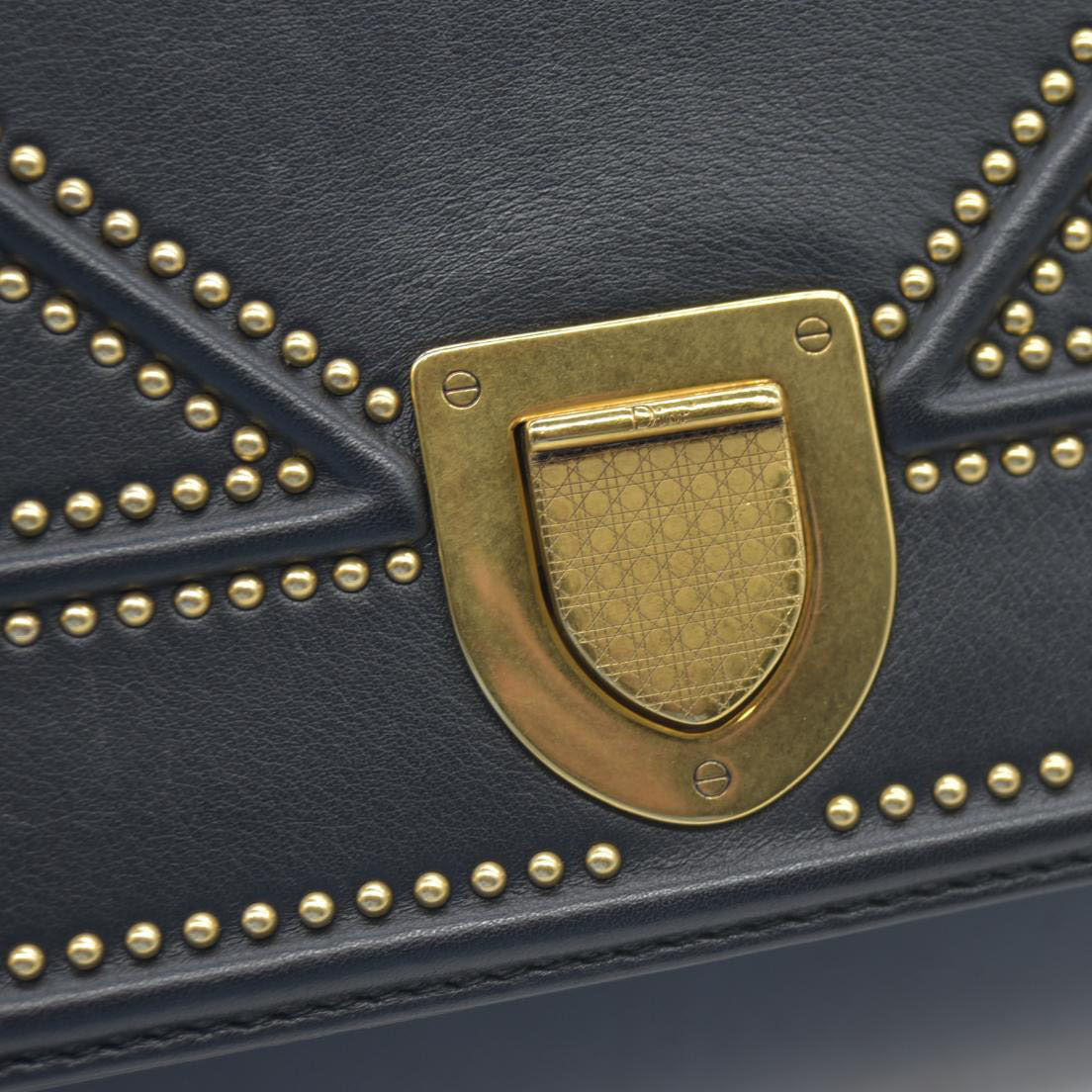 $3600 Dior Lambskin Studded Medium Diorama Flap Bag Black