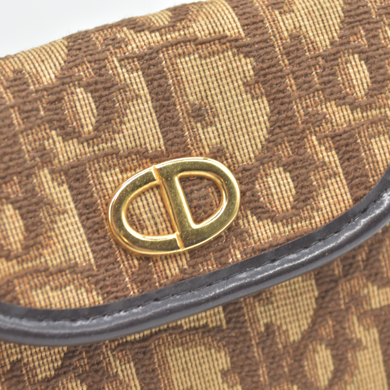 $450 CHRISTIAN DIOR Oblique Trotter Canvas Saddle Coin Purse Brown