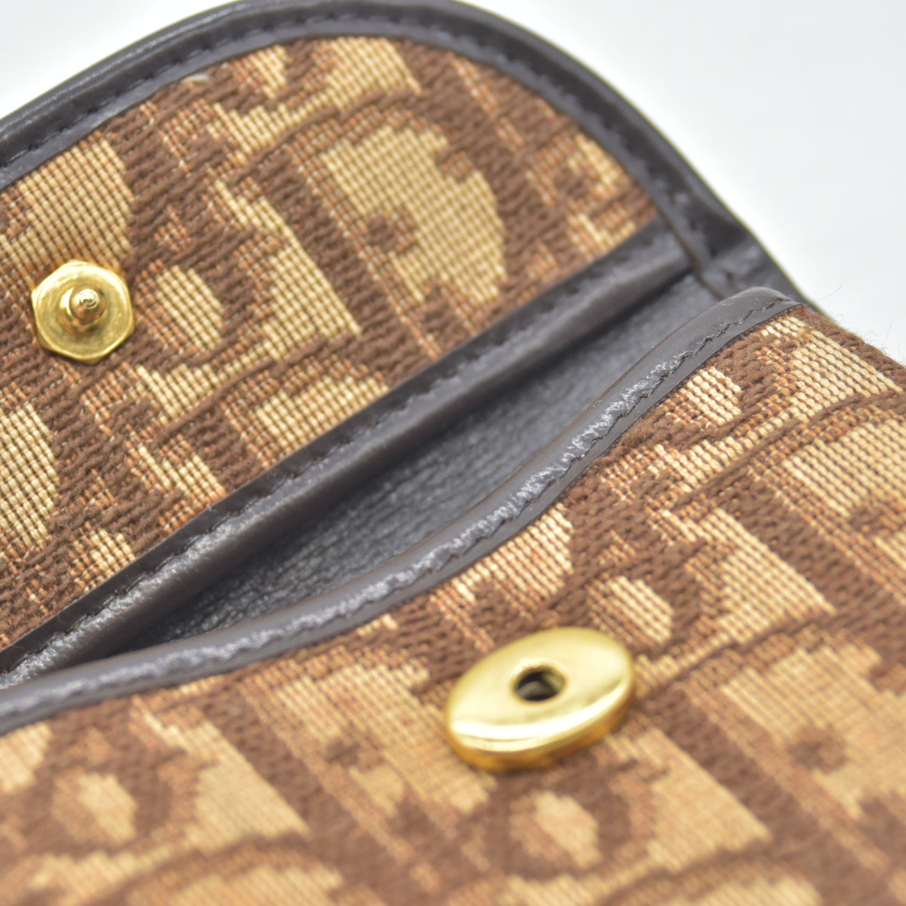 $450 CHRISTIAN DIOR Oblique Trotter Canvas Saddle Coin Purse Brown
