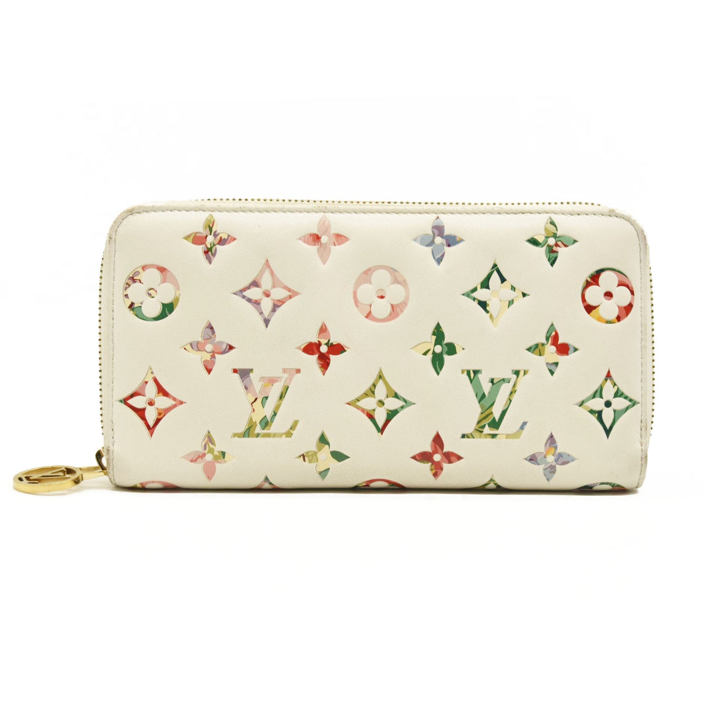 Louis Vuitton Floral LV Garden Leather Zip Around Long Wallet White RFID