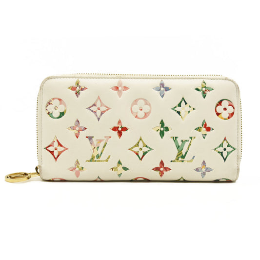 Louis Vuitton Floral LV Garden Leather Zip Around Long Wallet White RFID
