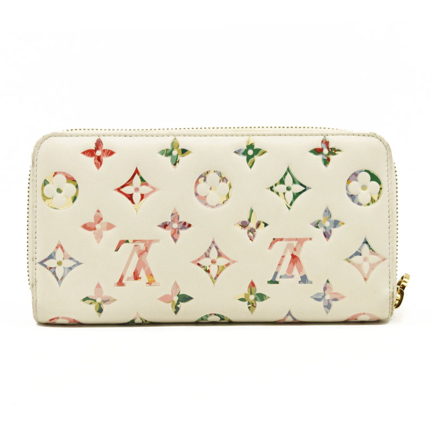 Louis Vuitton Floral LV Garden Leather Zip Around Long Wallet White RFID