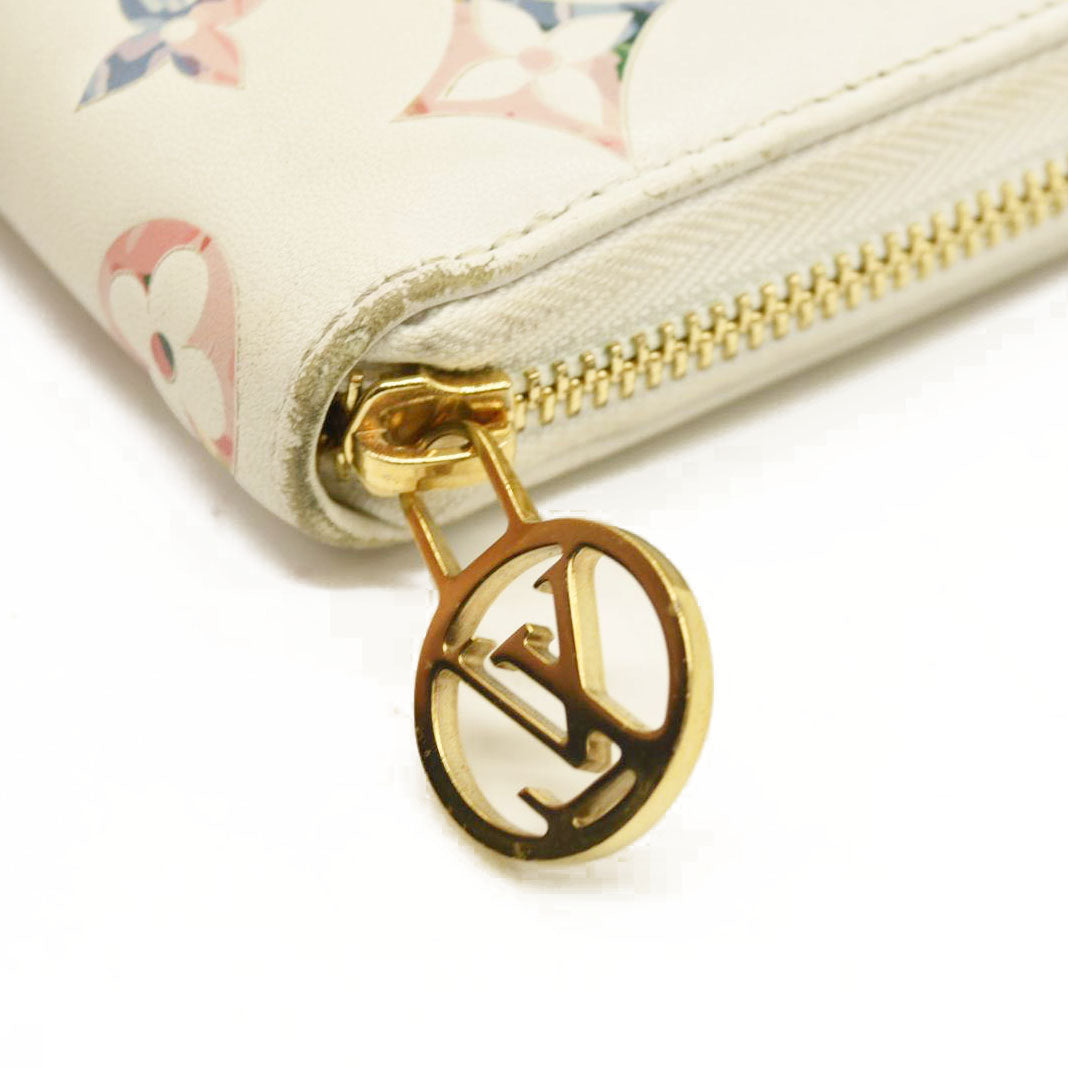 Louis Vuitton Floral LV Garden Leather Zip Around Long Wallet White RFID