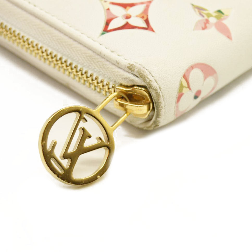 Louis Vuitton Floral LV Garden Leather Zip Around Long Wallet White RFID