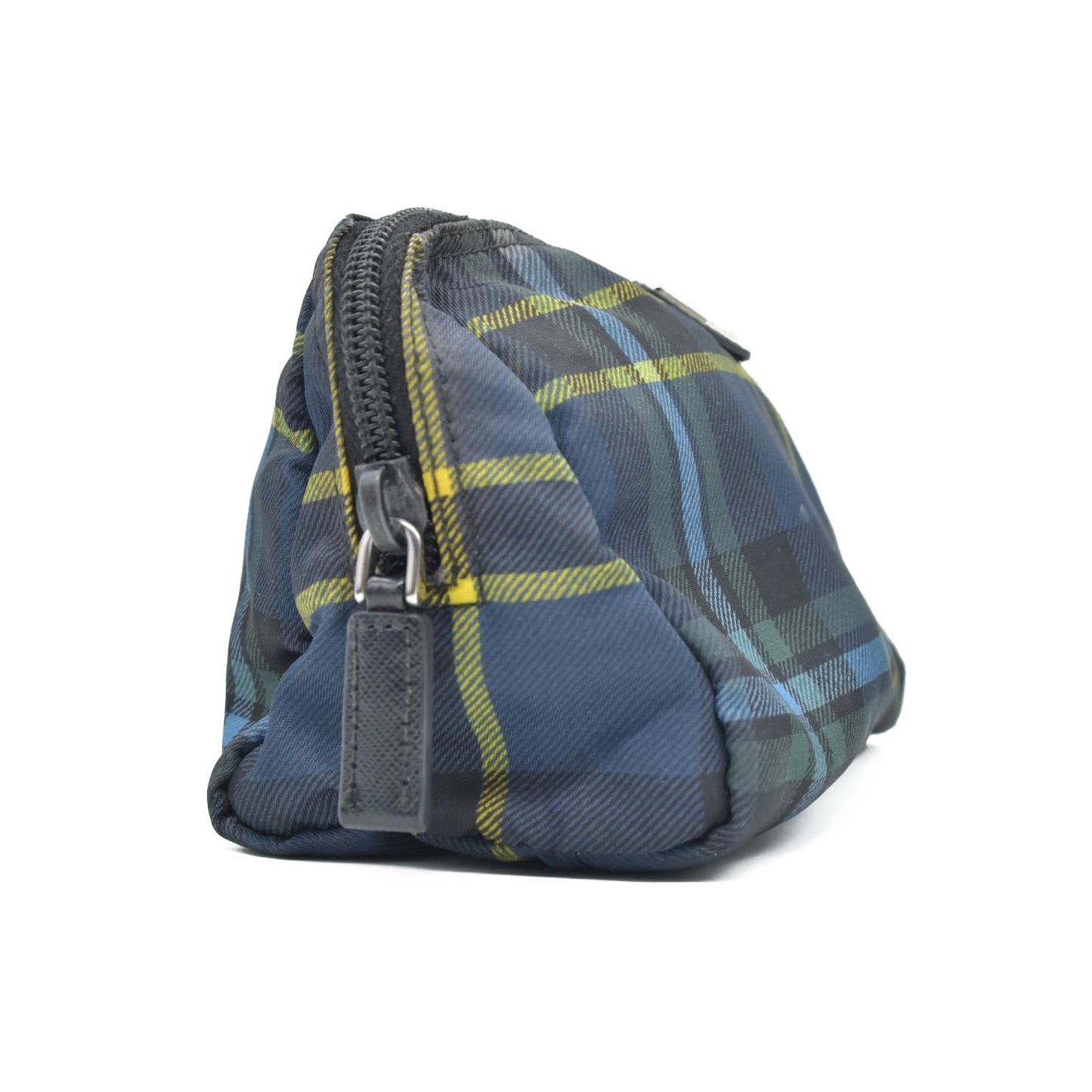$650 PRADA Logo Plate Check Nylon Cosmetic Pouch Bag MultiColor