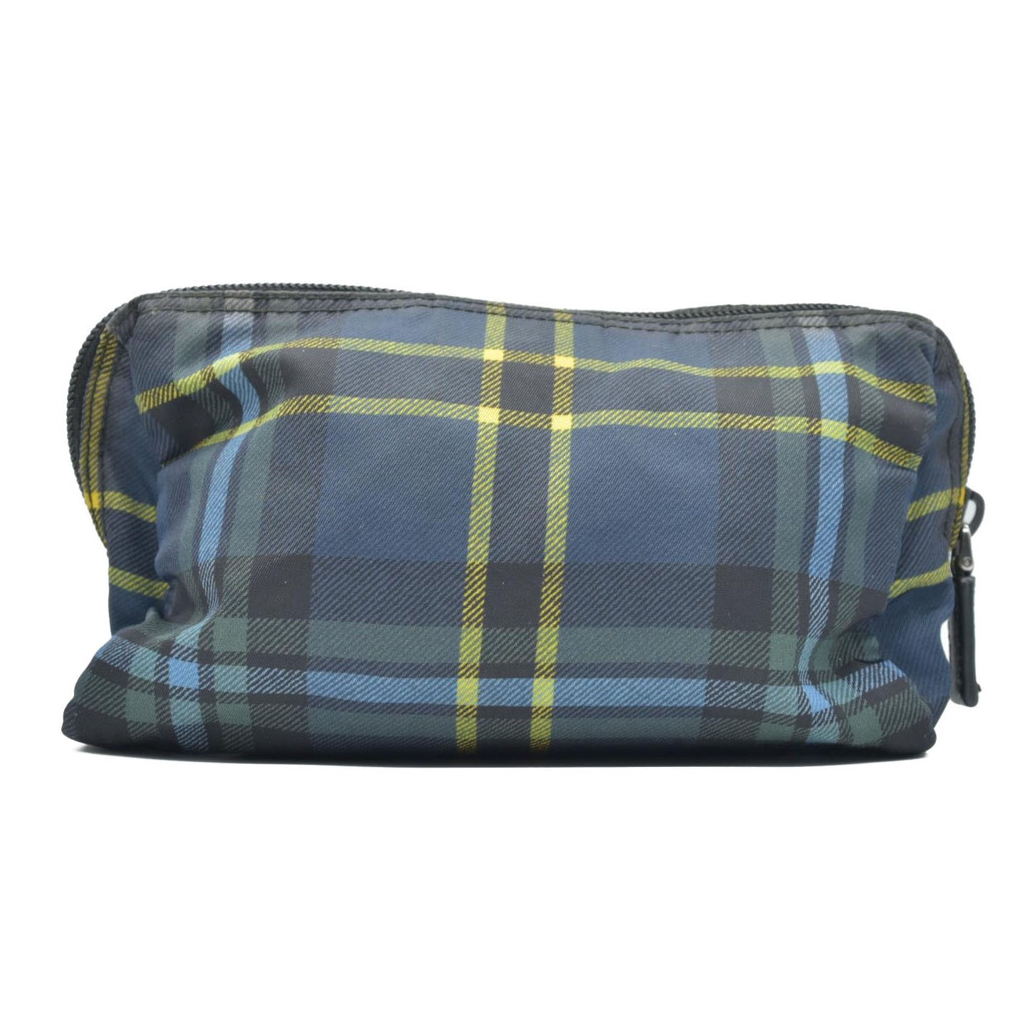 $650 PRADA Logo Plate Check Nylon Cosmetic Pouch Bag MultiColor