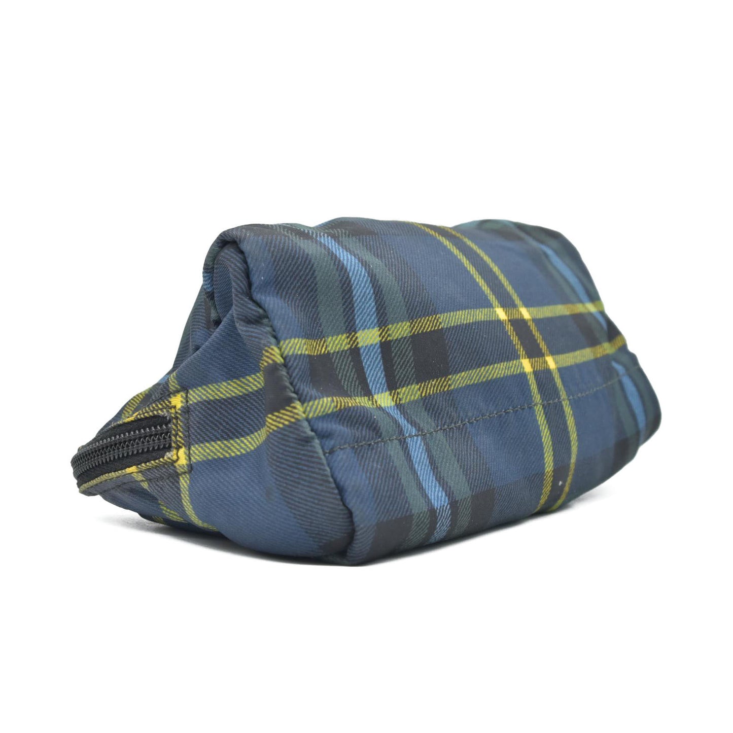 $650 PRADA Logo Plate Check Nylon Cosmetic Pouch Bag MultiColor