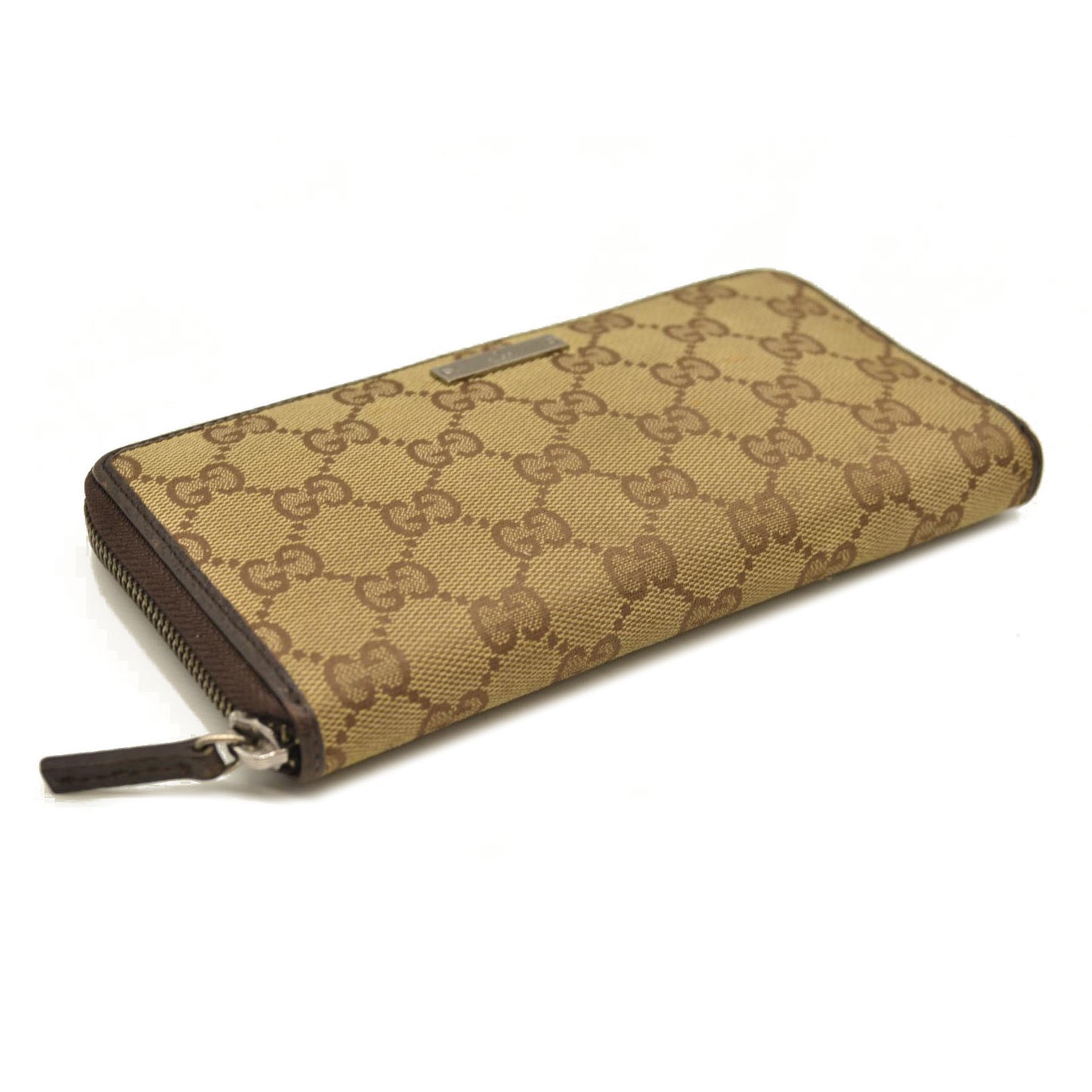 Gucci  Monogram Metal Bar Zip Around Wallet Dark Brown