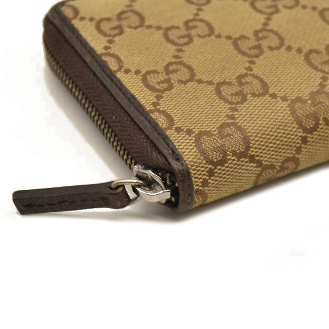 Gucci  Monogram Metal Bar Zip Around Wallet Dark Brown