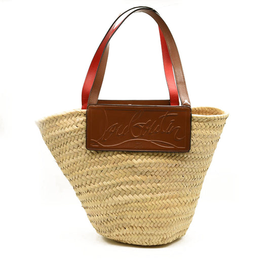 NEW CHRISTIAN LOUBOUTIN Woven Straw Loubishore Tote Beige