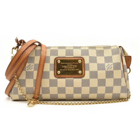 Louis Vuitton Damier Azur Eva Crossbody Shoulder Bag White Chain SN0192