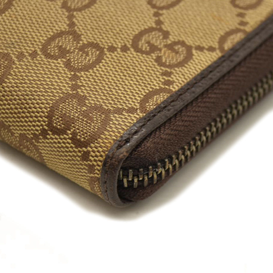 Gucci  Monogram Metal Bar Zip Around Wallet Dark Brown