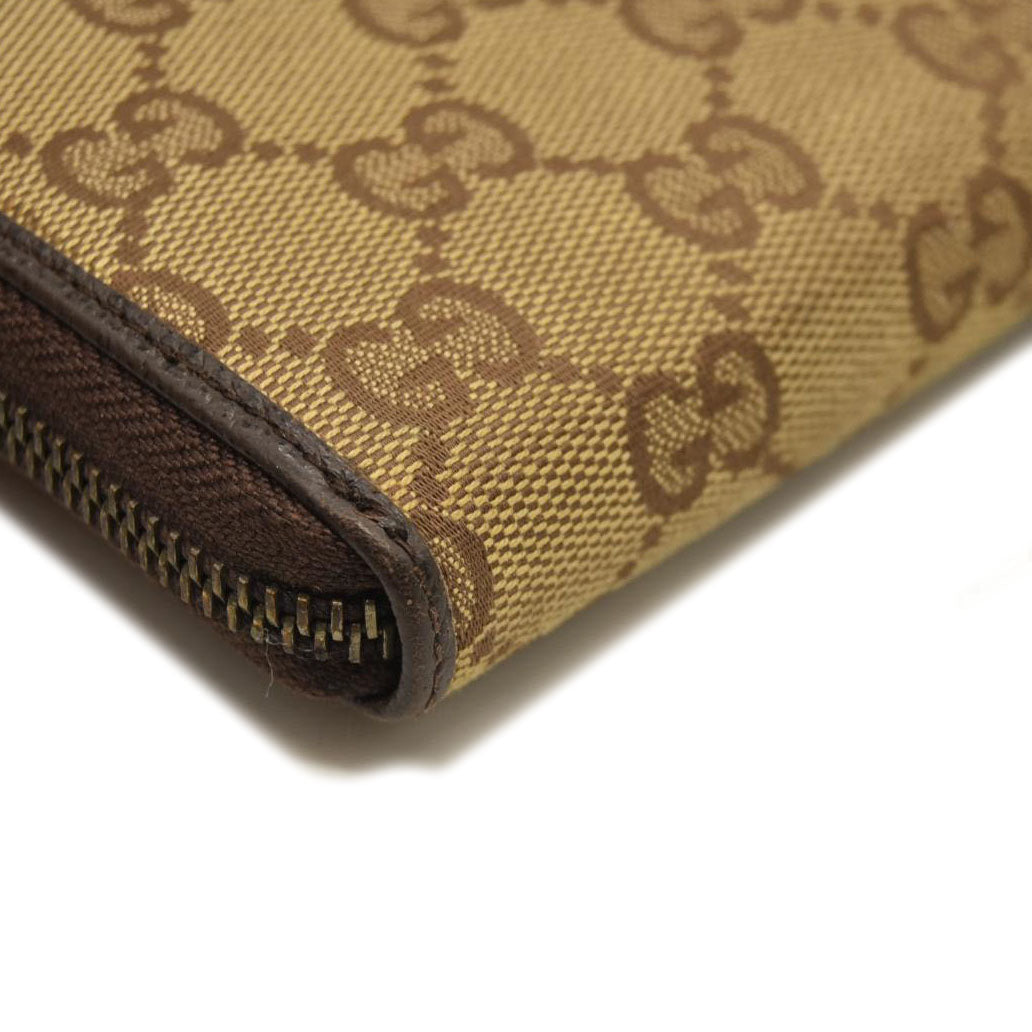 Gucci  Monogram Metal Bar Zip Around Wallet Dark Brown