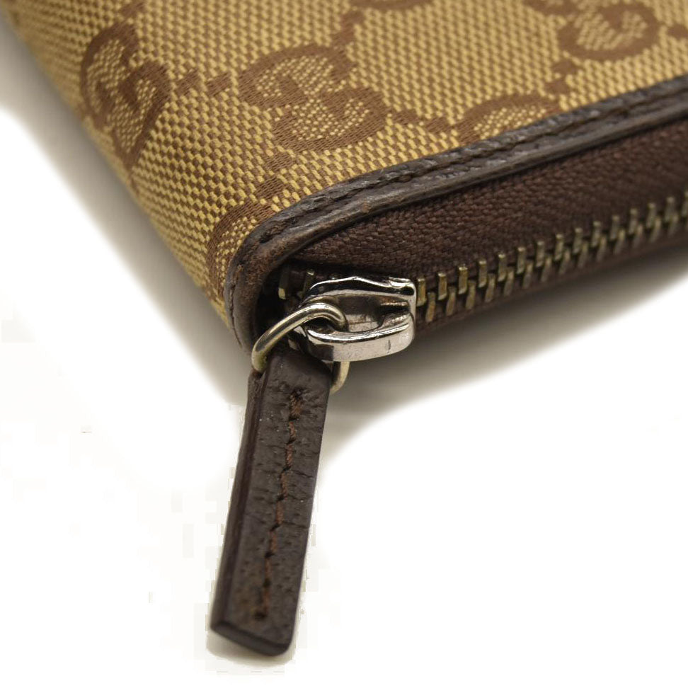 Gucci  Monogram Metal Bar Zip Around Wallet Dark Brown