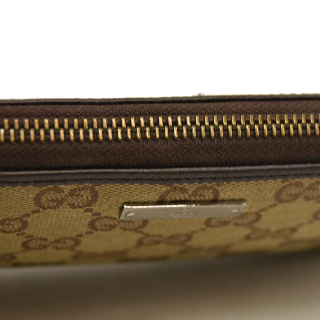 Gucci  Monogram Metal Bar Zip Around Wallet Dark Brown