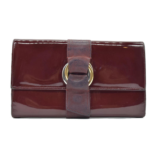 $850 Cartier Trinity Patent Leather Long Trifold Wallet Bordeaux