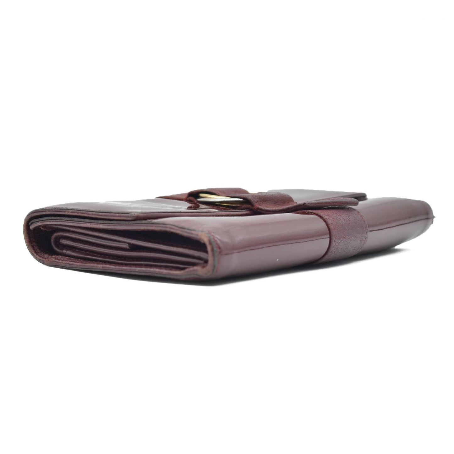 $850 Cartier Trinity Patent Leather Long Trifold Wallet Bordeaux
