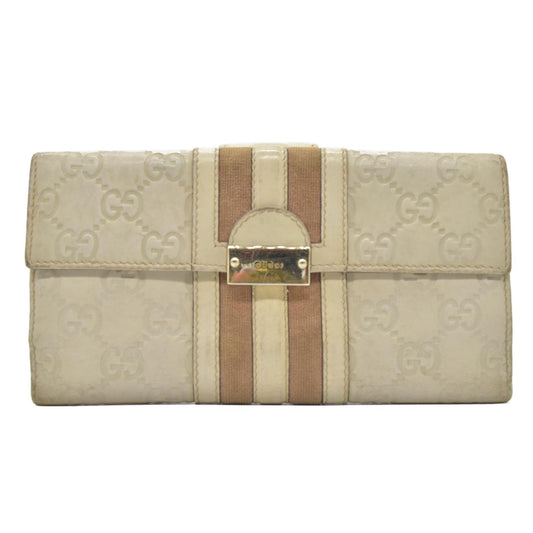 $820 GUCCI GG Logo Leather Long Bifold Wallet Ivory Cream Web
