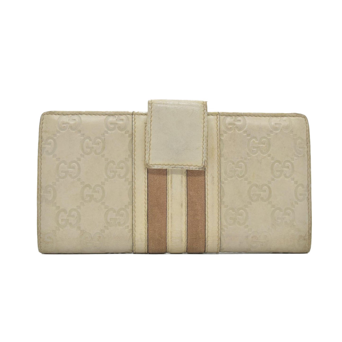 $820 GUCCI GG Logo Leather Long Bifold Wallet Ivory Cream Web