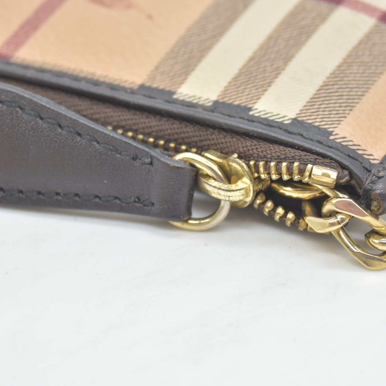 $350 BURBERRY Nova Check Coated Canvas Key Case Beige