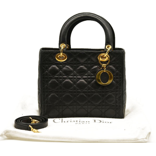 CHRISTIAN DIOR Cannage Medium Lady Dior Black