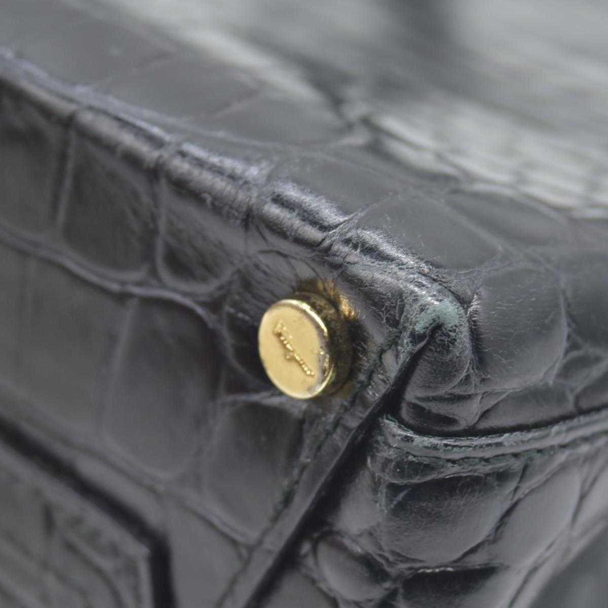 $1200 Salvatore Ferragamo Vara Embossed Leather Shoulder Bag in Black CONSIGNMENT