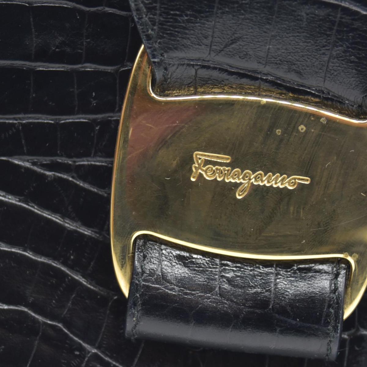 $1200 Salvatore Ferragamo Vara Embossed Leather Shoulder Bag in Black CONSIGNMENT