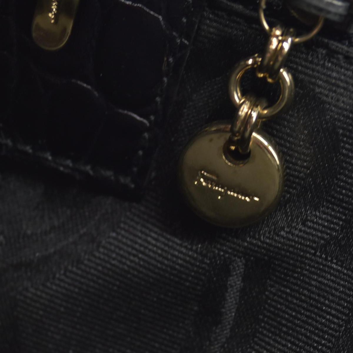 $1200 Salvatore Ferragamo Vara Embossed Leather Shoulder Bag in Black CONSIGNMENT